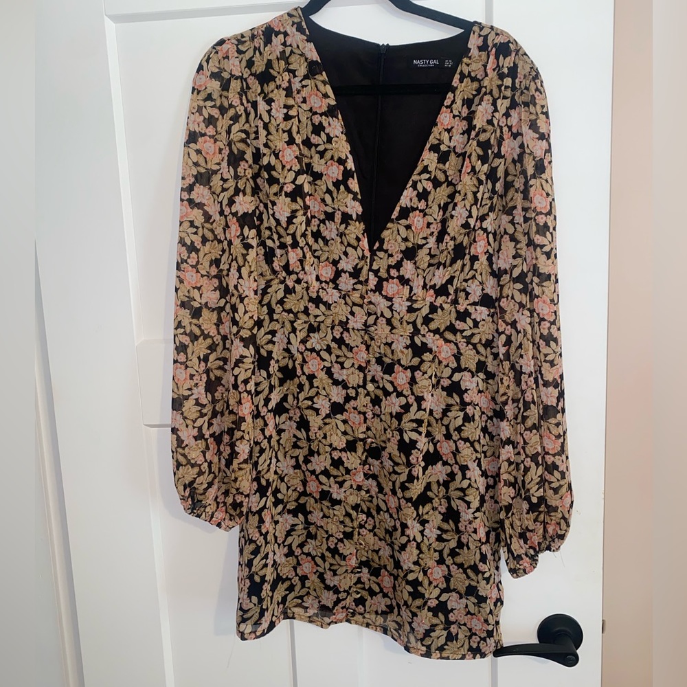 Nasty Gal floral long sleeve dress
